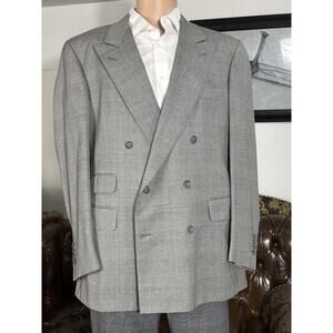 Alfred Dunhill DoubleBreasted Houndstooth Glenn Plaid Gray Suit Jacket 44 US